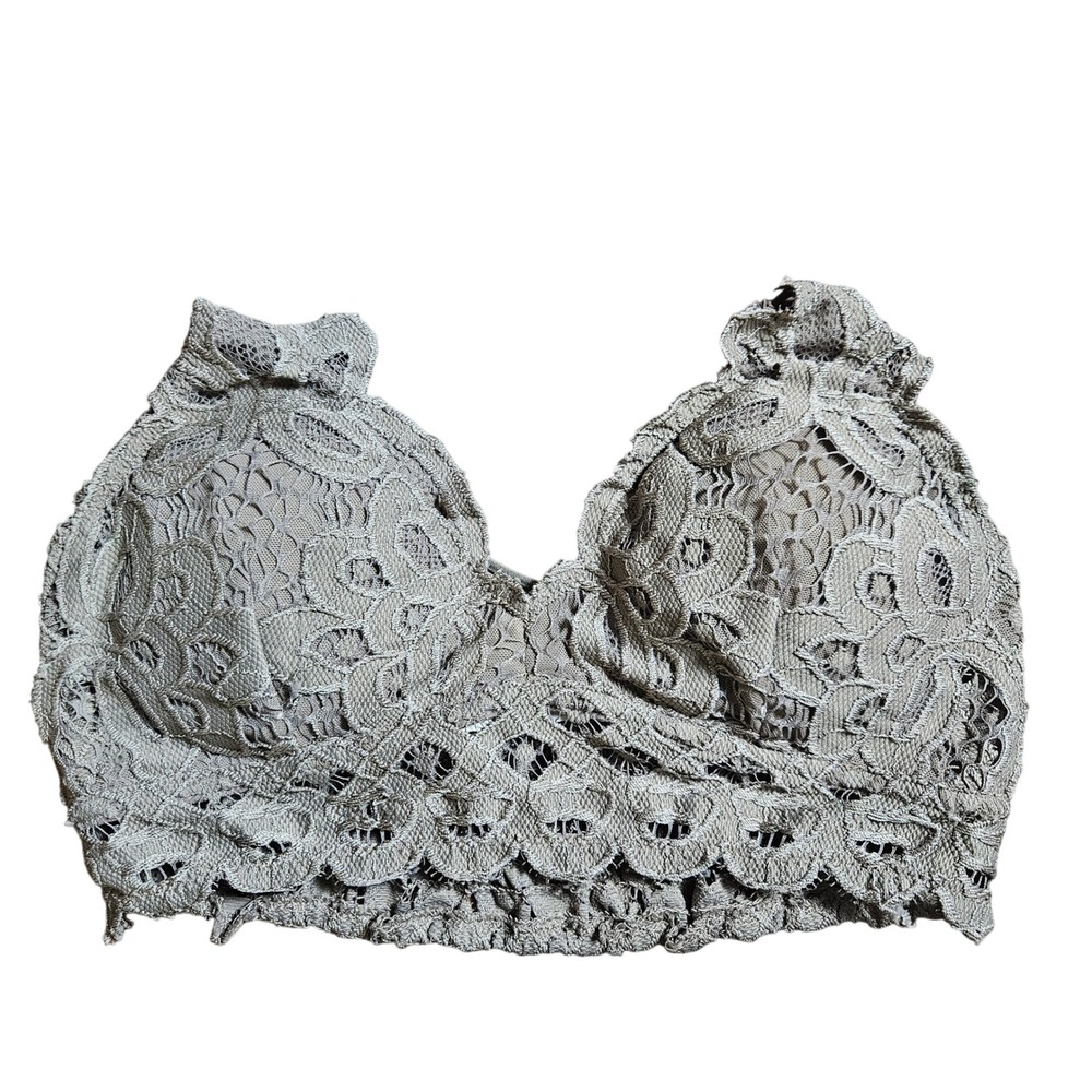 The Impeccable Pig Floral Lace Smocked Bralette S Taupe Gray Coquette Glam